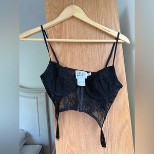 Hello Molly Burning Words Lace Garter Corset Top Black